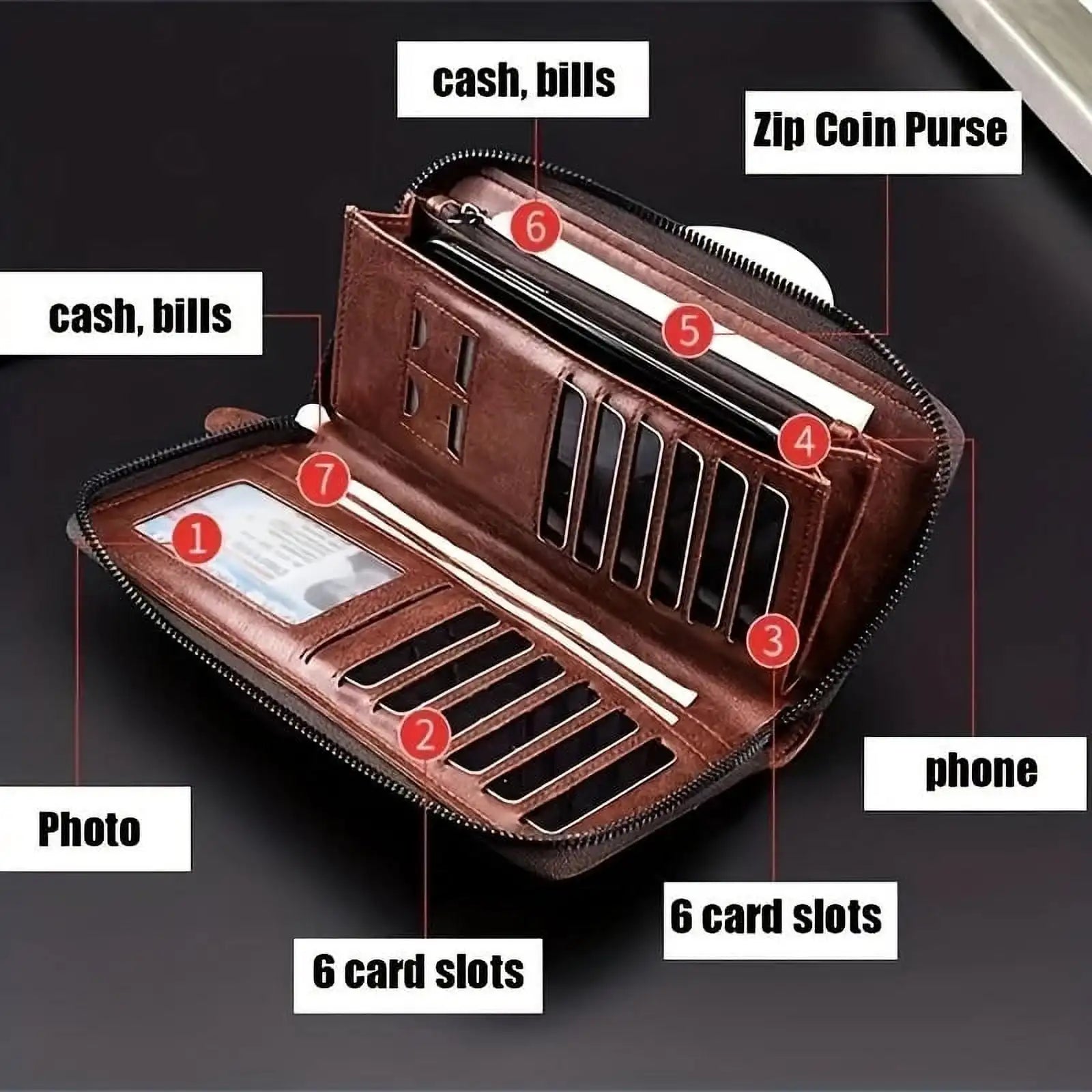 Men's Long Zipper Wallet High Quality Pu Leather RFID Business Handbag Clutches