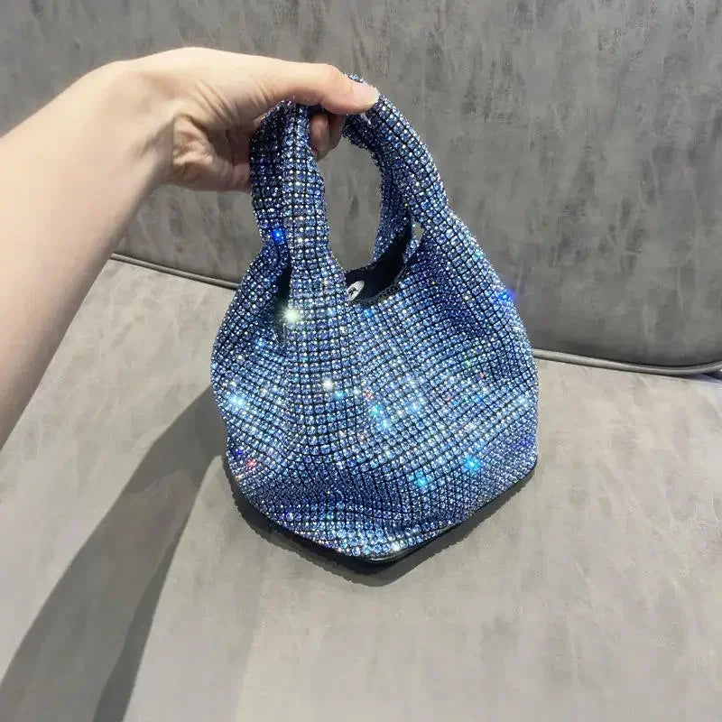 Shiny Crystal Clutch Purse Bucket Shoulder Bag Rhinestone Handmade Purses and Handbags Luxury Designer Evening Clutch Bag Purse