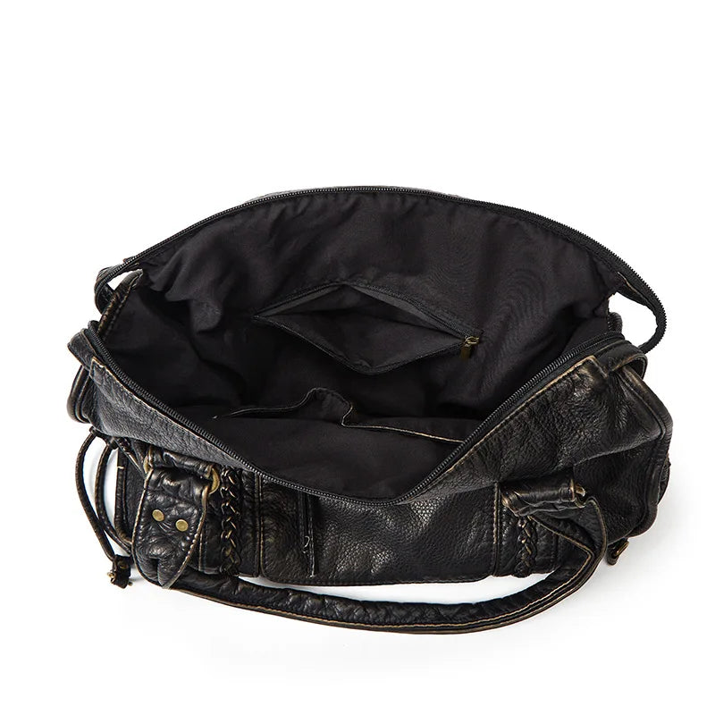 SHELKSBAG Women City Bag Vintage Antique Bronze PU Crossbody Tote Bags Large Capacity Tote Zip Pockets Daily Travel Handbag
